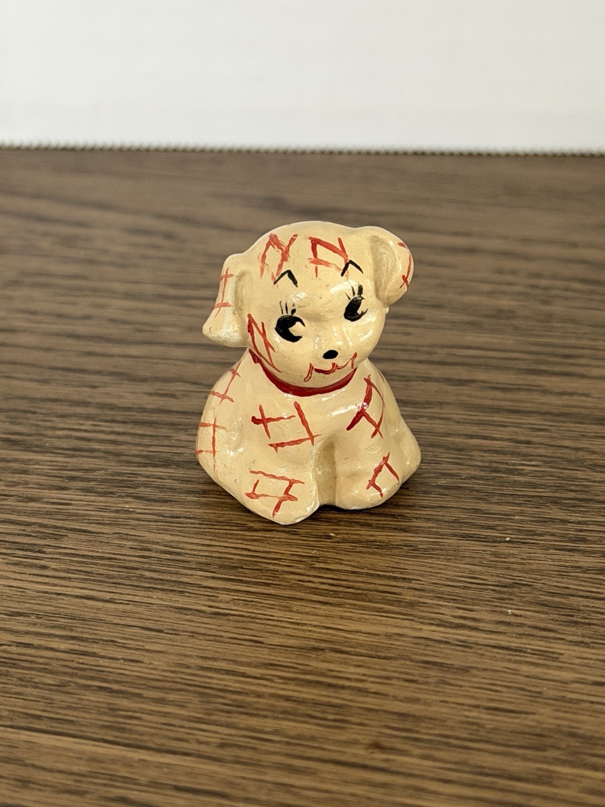 Vintage Miniature Patchwork Puppy Kitschy Red Brown Cute