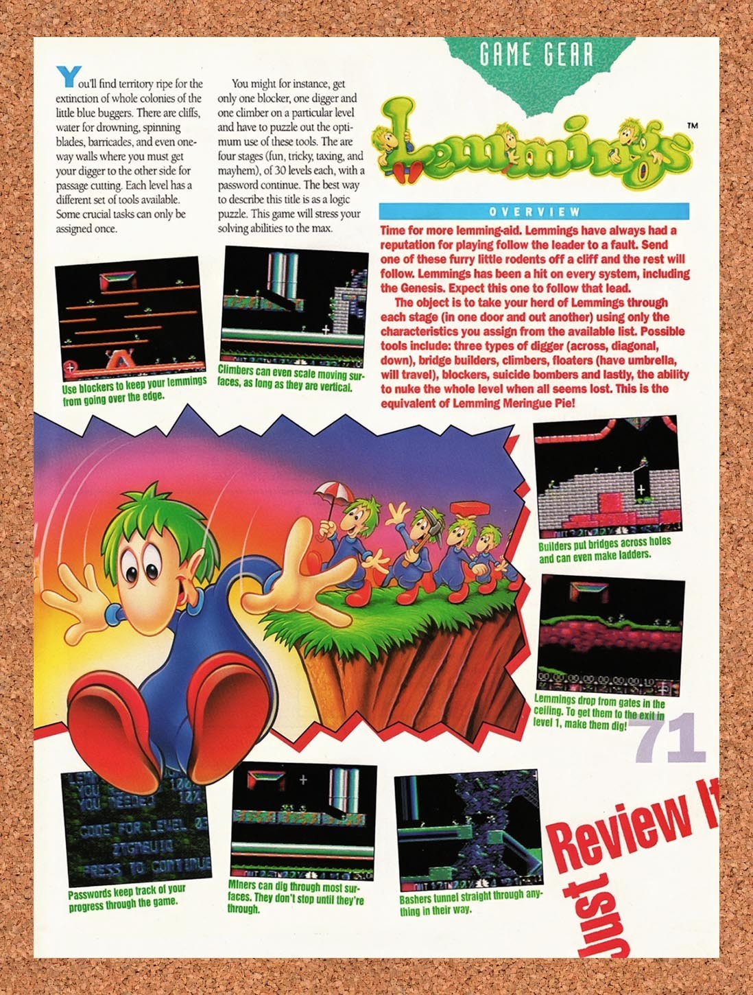 1992 Lemmings Game Gear Original Advertisement / Retro Promo v8