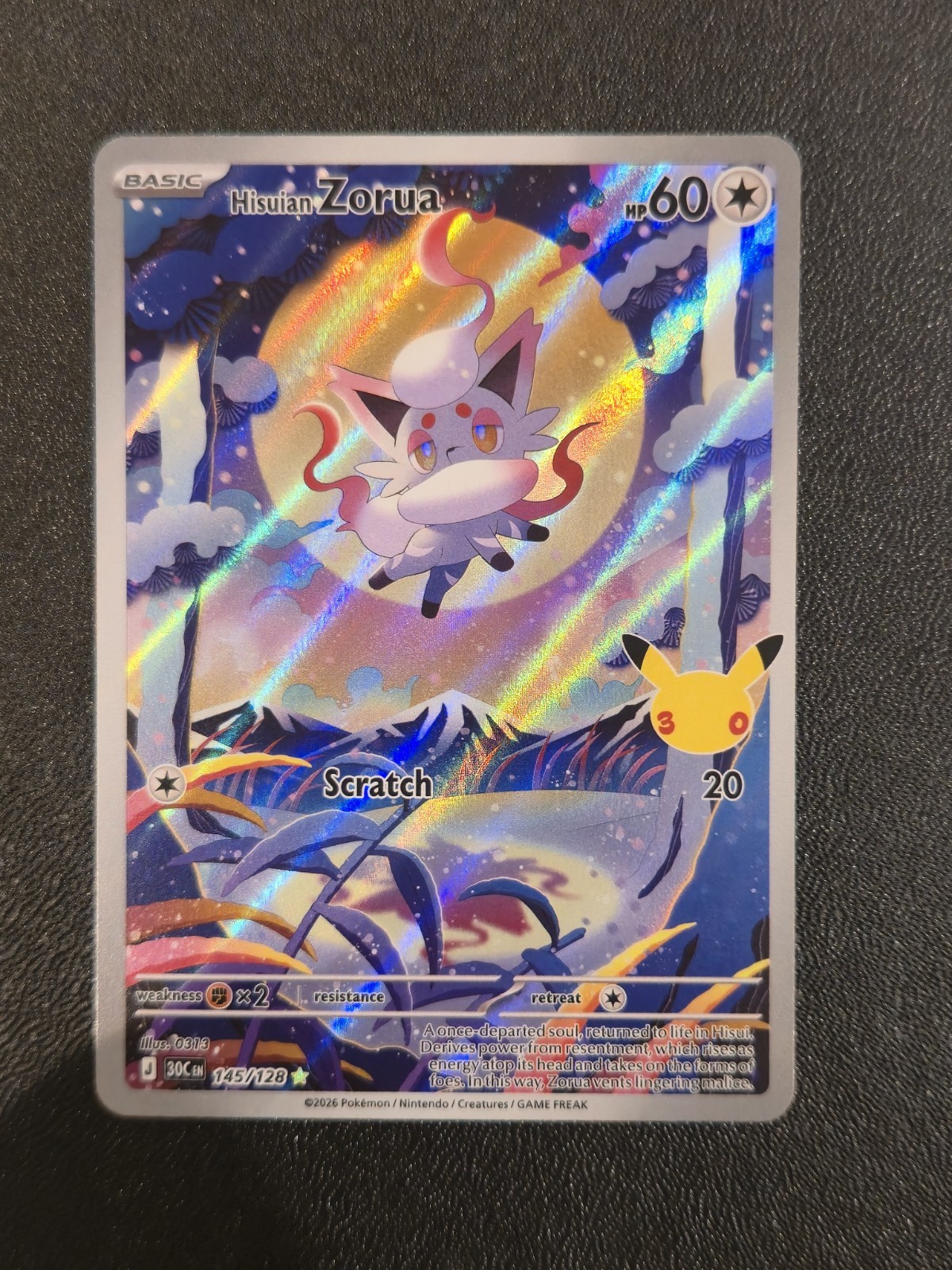 Pokemon 30th Celebrations Anniversary 30C 145/128 Hisuian Zorua IR