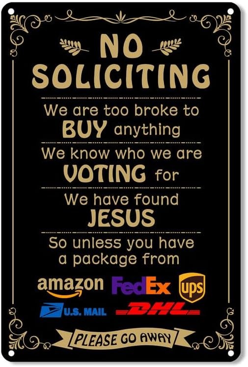 No Soliciting Tin Metal Signs Home Décor 8x12 for House Funny Door No Solicitors
