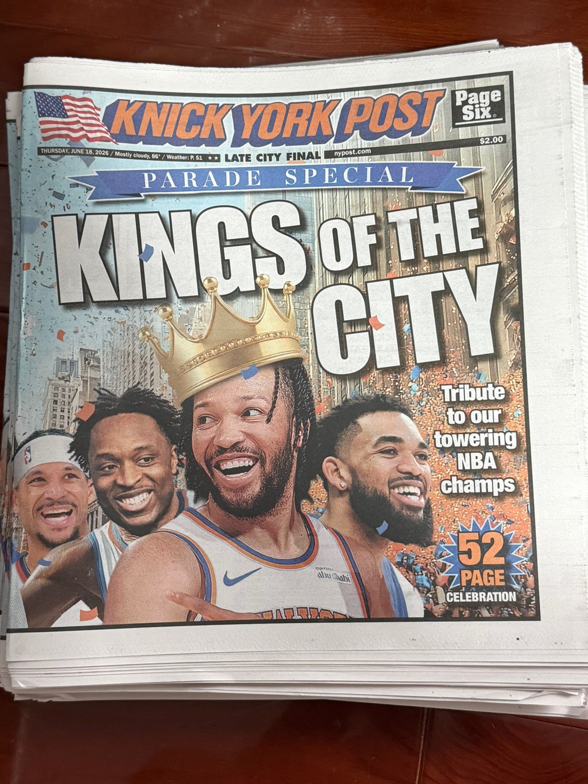 2026 Knick York Post Final Edition June 18 Parade Newspaper Knicks (IN HAND)