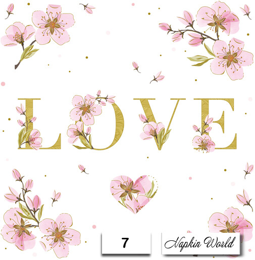 (7) TWO Individual Paper LUNCHEON Decoupage Napkins - LOVE FLOWERS VALENTINE 