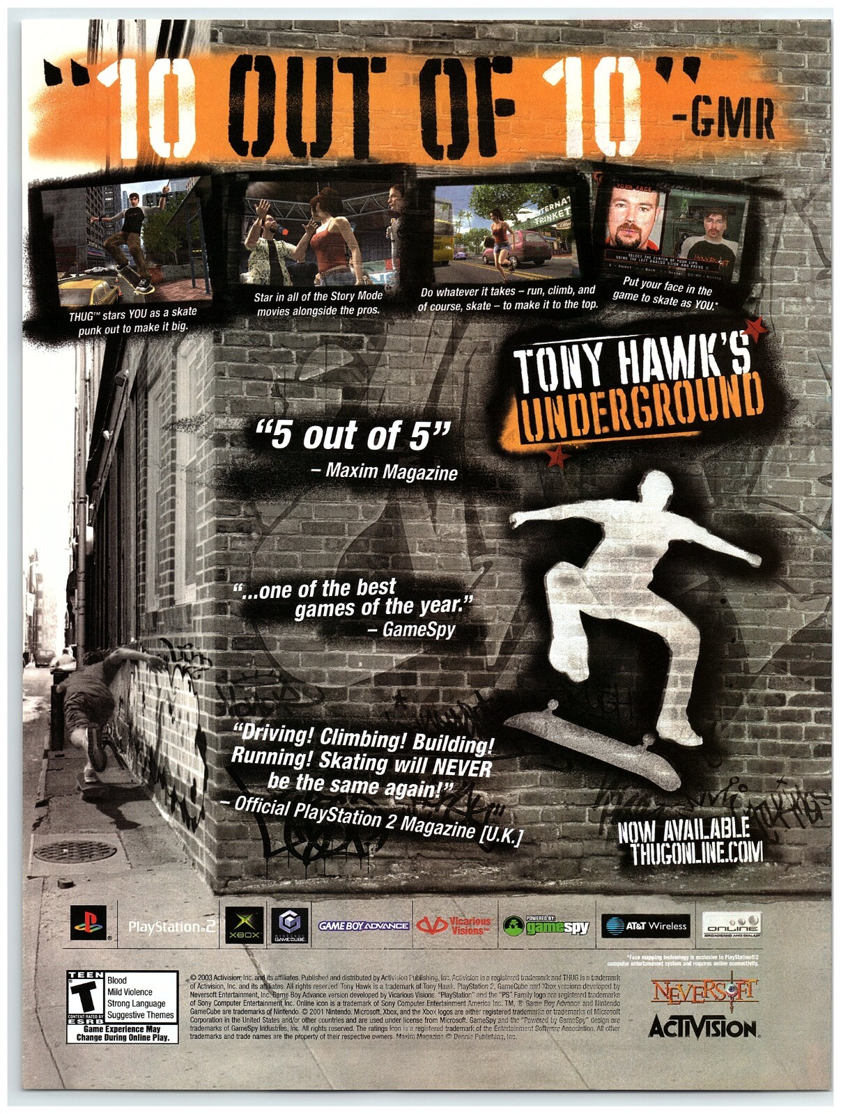 PRINT AD 2004 Tony Hawk's Underground Video Game Street Art Skating Activision