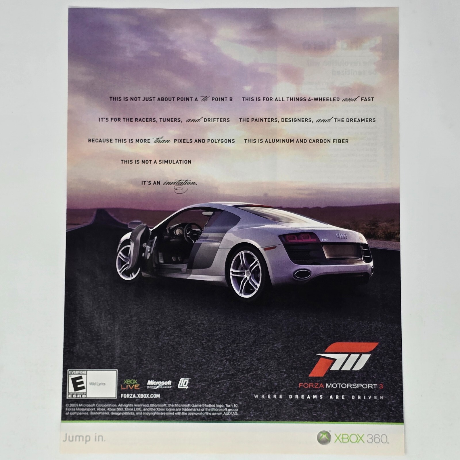 Forza Motorsport 3 Microsoft Xbox 360 Dreams Print Ad/Poster Promo Art
