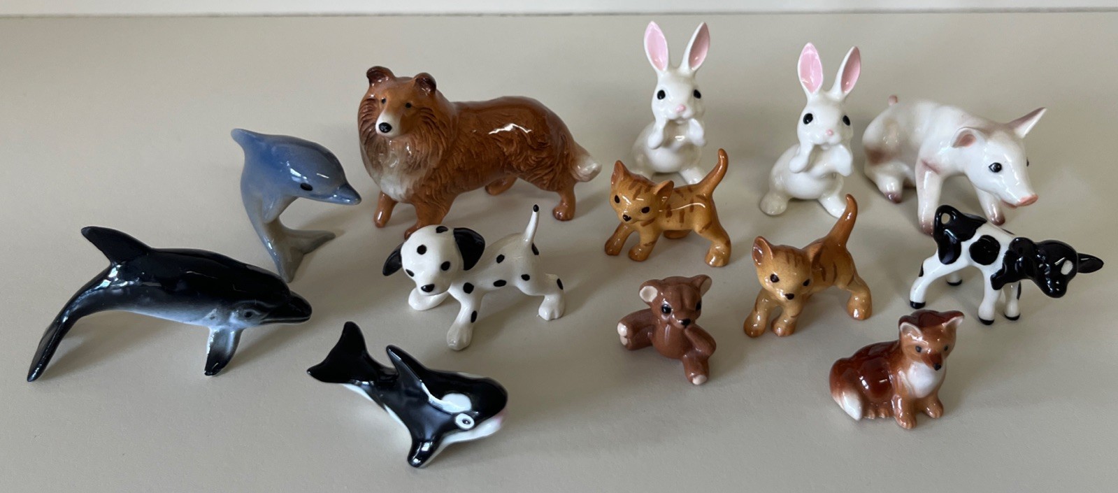 Vintage Hagen Renaker Lot of 13 Animal Figurines Dogs, Cats, Dolphins & More