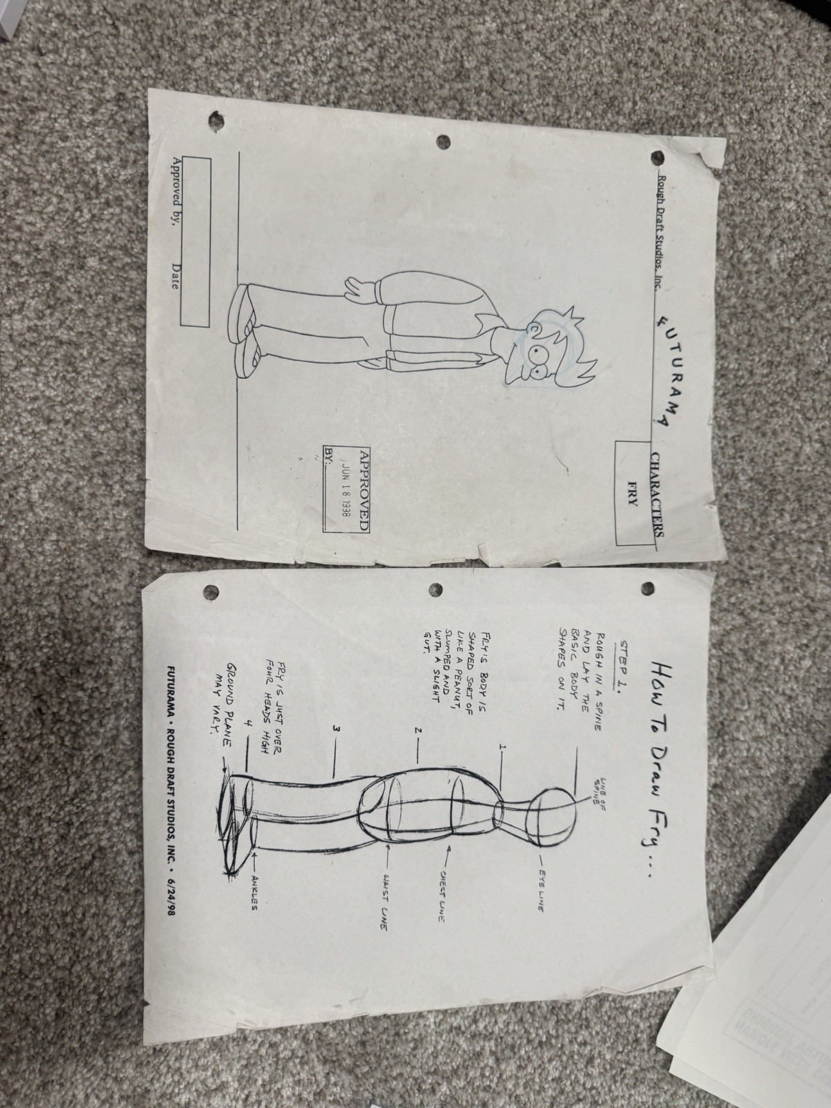 RARE 1/1 Futurama Fry Production Bible Cover Page Two Page Lot 1998 How To Draw