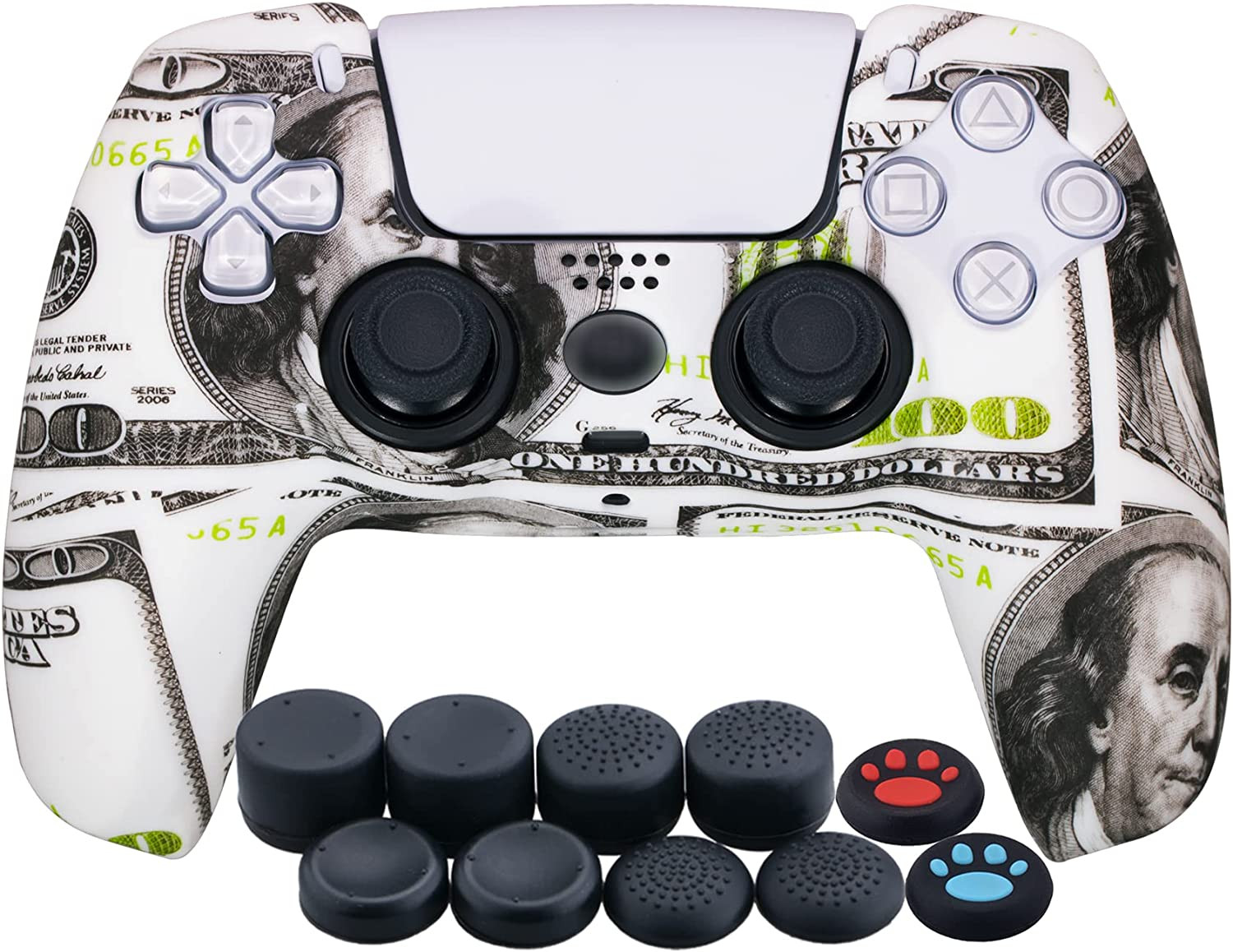 Silicone Cover Skin Case for PS5 Controller Water Transfer Print 10 Thumb Caps