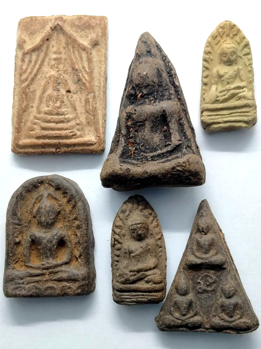 6 Pcs Ancient Thai Buddha Amulet Clay Votive Tablet Spiritual Ritual Power