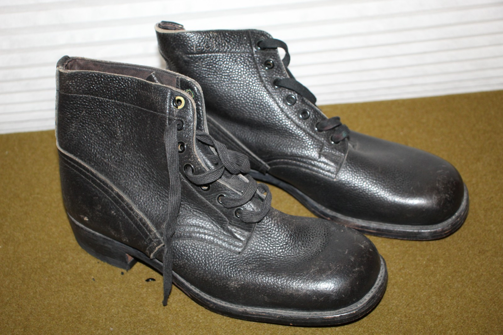Scarce Original Unworn 1952 Dated Danish Army Black Leather Combat Boots Size 44