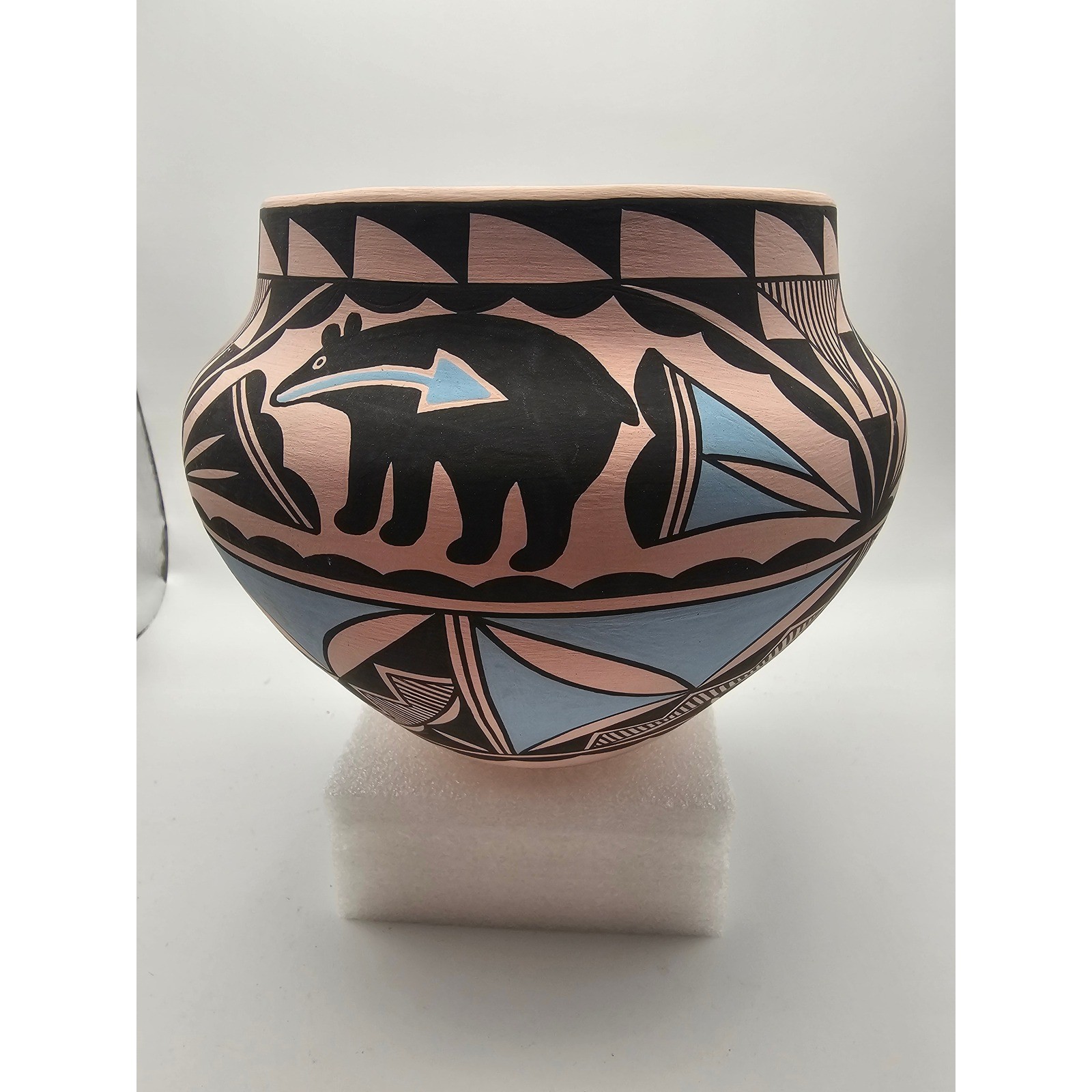 Acoma Pueblo Pottery Jar L Antonio Hand Painted Heartline Bear New Mexico Olla