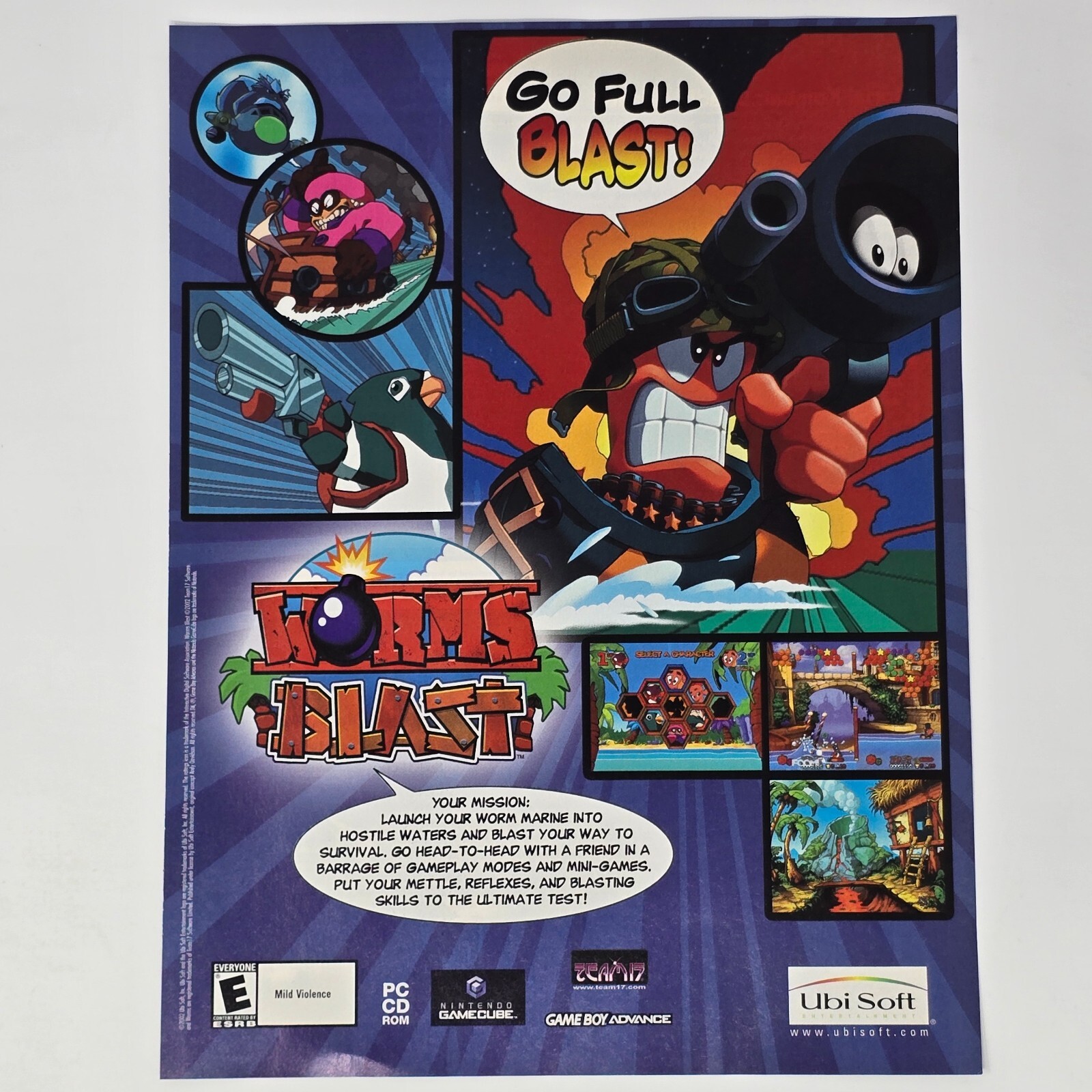 Worms Blast Nintendo GameCube GameBoy Advance PC Full Print Ad/Poster Promo Art