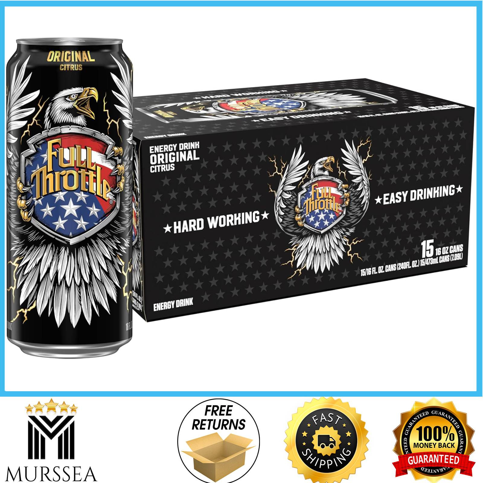 Full Throttle Citrus: Hard-Working Energy Drink. 16 Fl oz (Pack of 15)