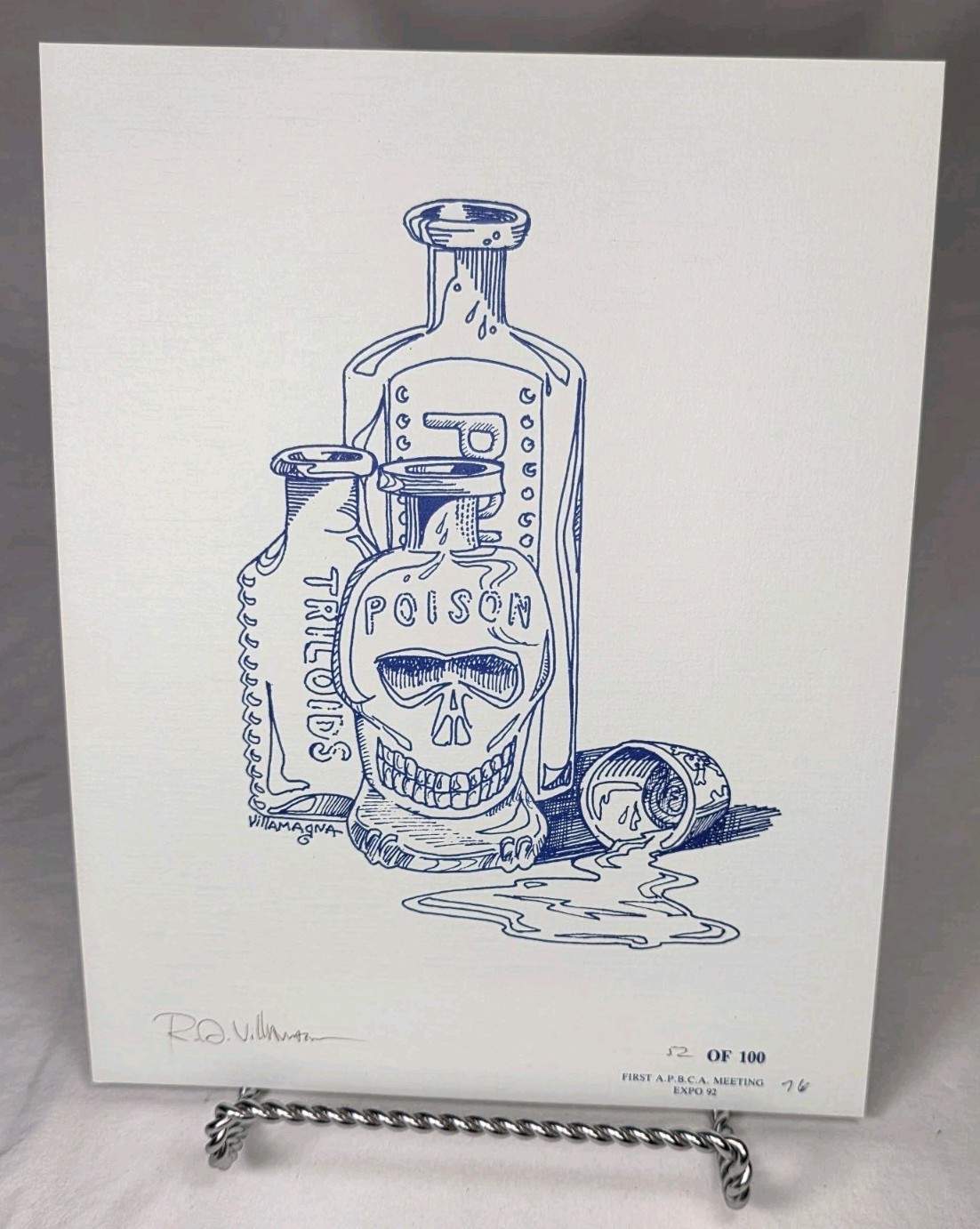 RARE Robert Villamagna Signed #52/100 Poison Bottle Skull Print APBCA Expo 1992