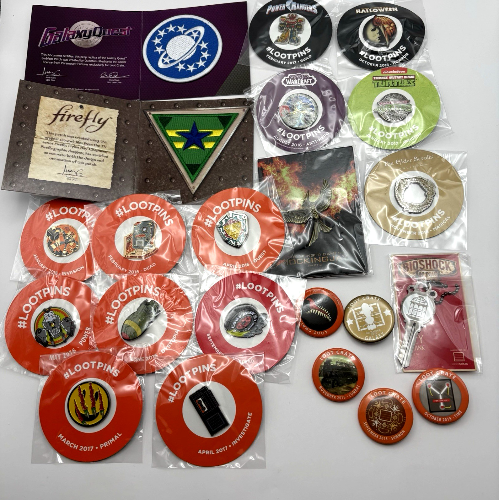 Loot Crate Exclusive Bundle 22 pcs Lootpins, Patches, Blank Key, Buttons 2015-17