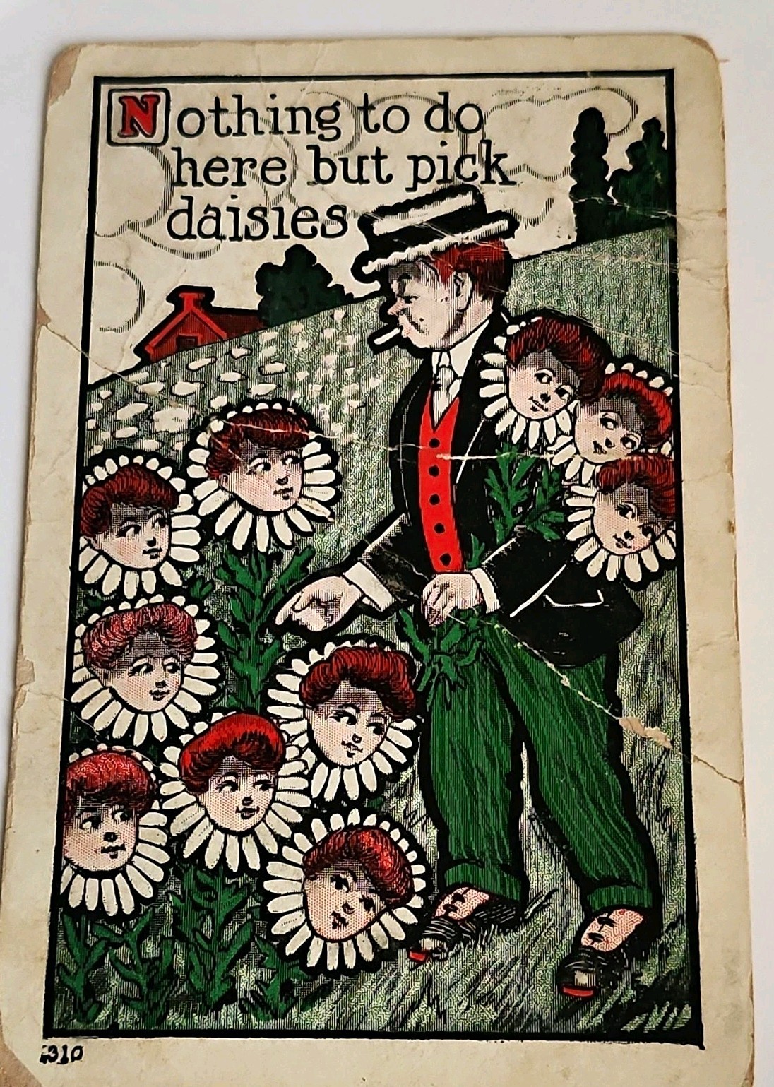 Antique 1905 Comic Fantasy Postcard Daisy Flower Women Faces Undivided Back 310