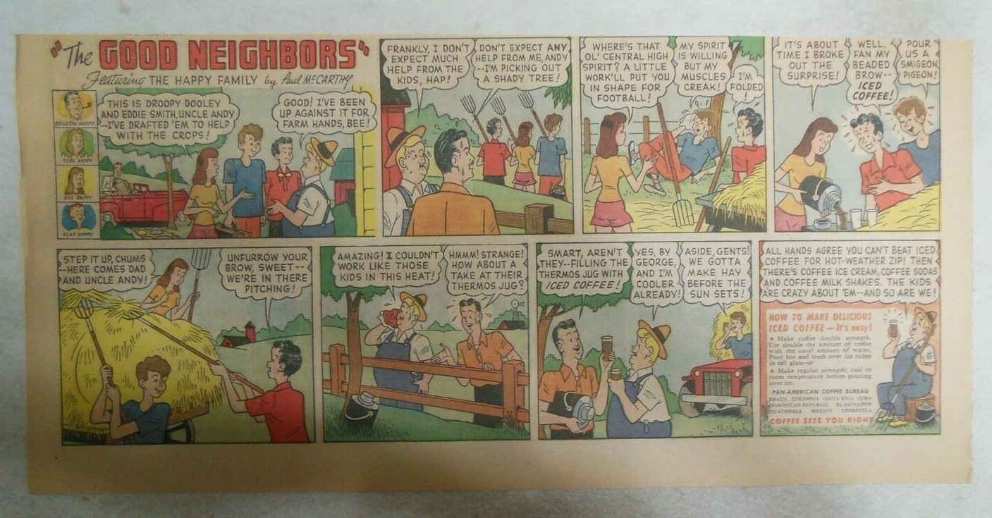 Good Neighbors for  Iced Coffee  from 1940's Size: 7.5  x 15 inches