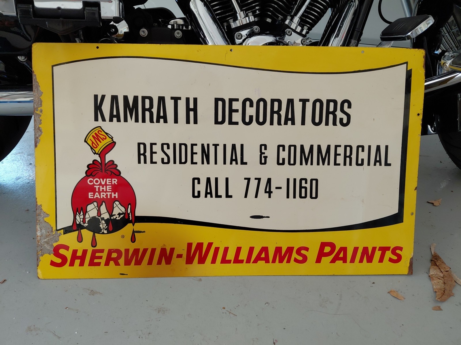 c.1960s Original Vintage Sherwin Williams Paint Sign Metal 2 Sided Cover Earth 