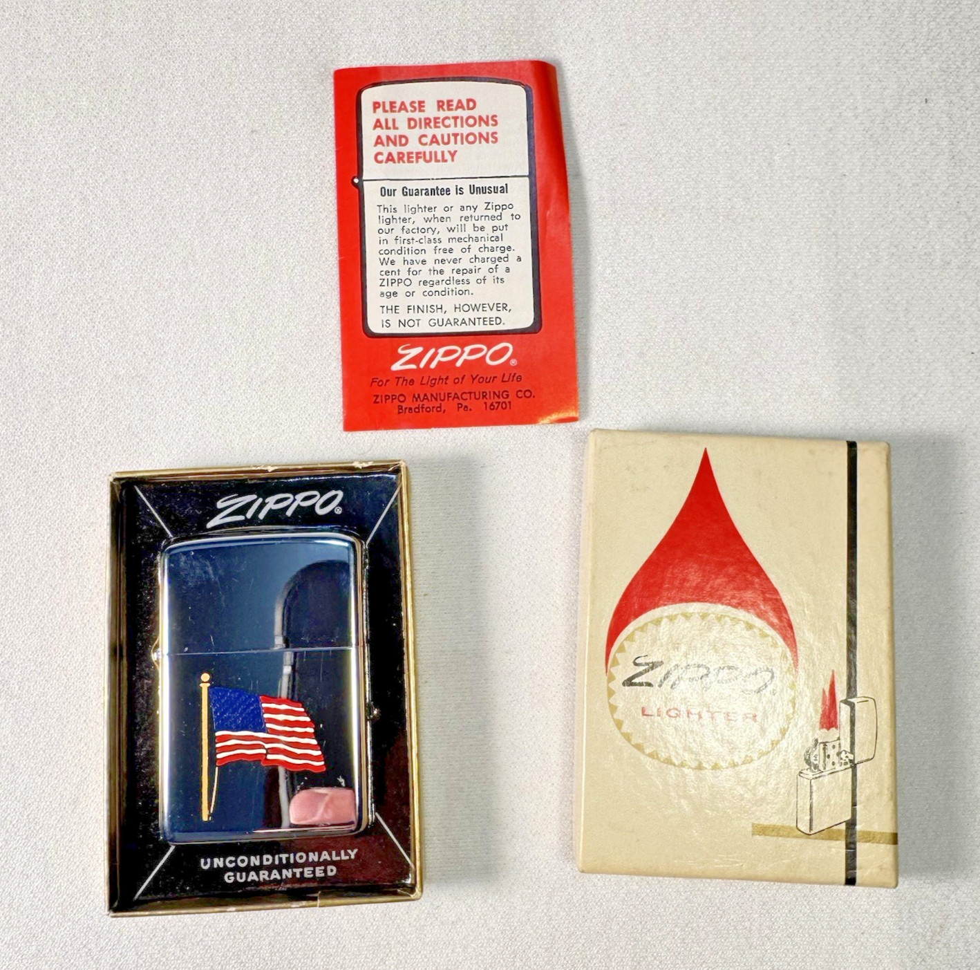 Vintage Zippo 1970 American Flag Unlit in box #108