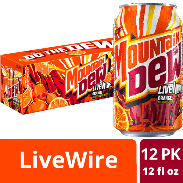 Mountain Dew Live Wire Orange 12 oz. cans 12-Pack Soda Pop - SAMEDAYSHIPP -
