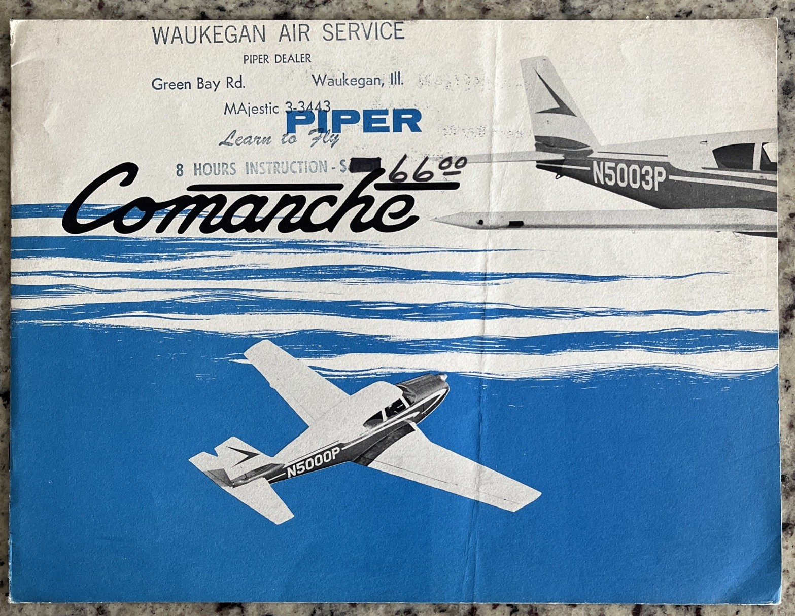 Vintage 1958 PIPER Comanche Airplane Dealer Brochure Waukegan Air Waukegan IL