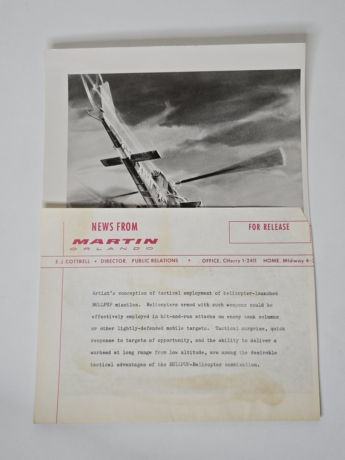 Martin Bullpup Missile Helicopter Concept Roy Grinnell Press Art Release
