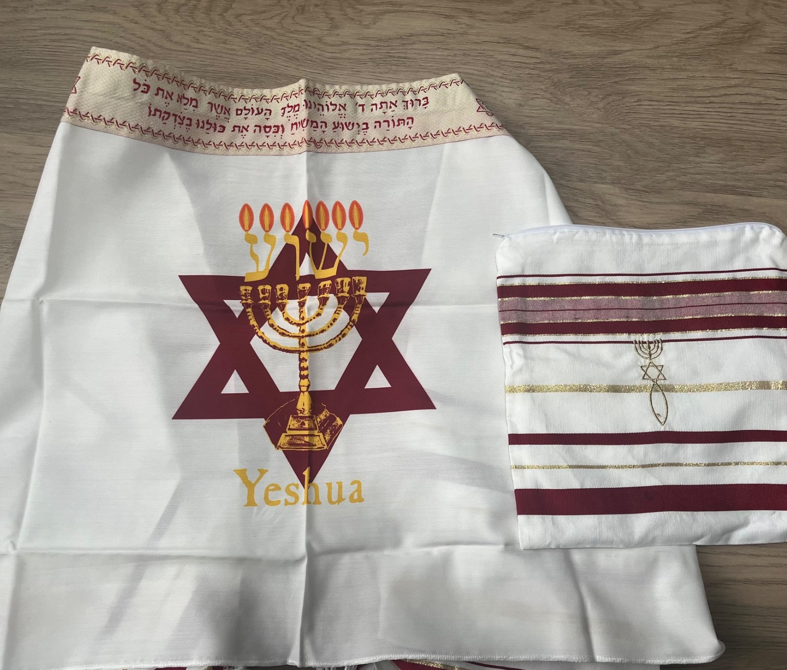 Yeshua Hebrew Messianic Menorah Flame Jewish Christian Prayer Shawl & Tallit Bag