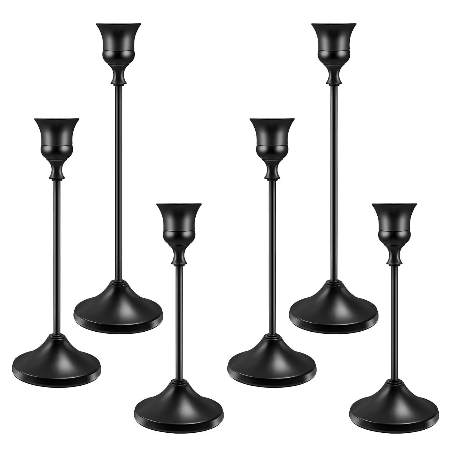 Black Metal Taper Candle Holder Set 6 PCS Tall Metal Candle Holders