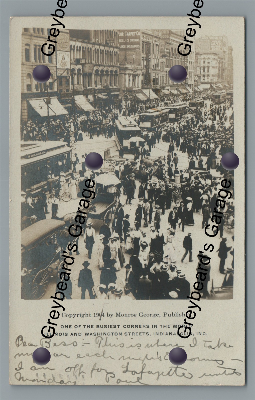 RPPC Early Busy Day Trolleys INDIANAPOLIS IN Indiana 1905 Real Photo Postcard