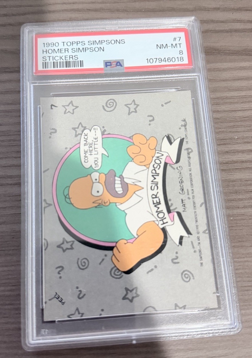 1990 Topps The Simpsons #7 Homer Simpson ROOKIE Stickers PSA 8