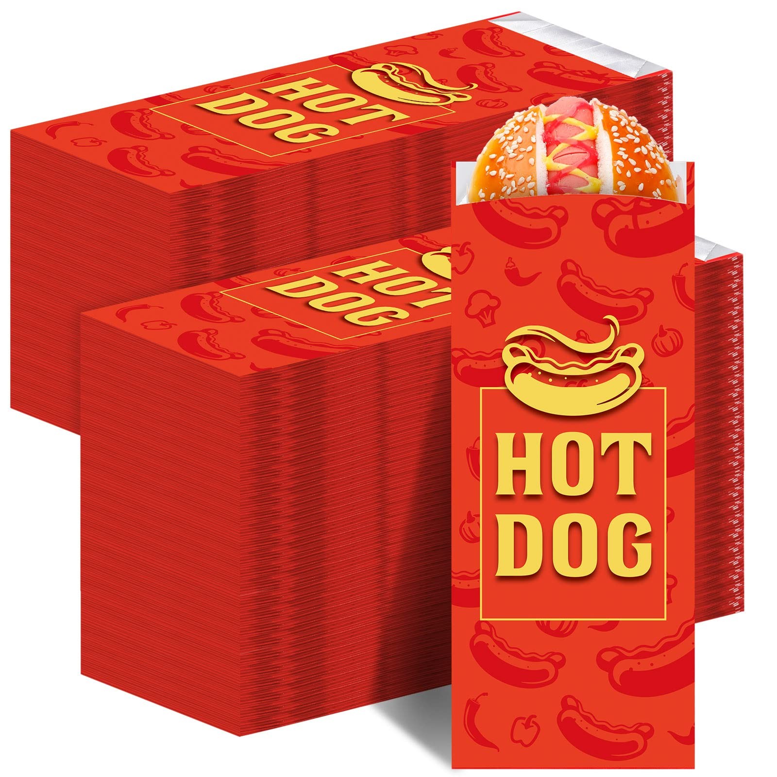 Eaasty 300 Pcs Hot Dog Wrappers Red Foil Hot Dog Sleeves Keep Food And Non