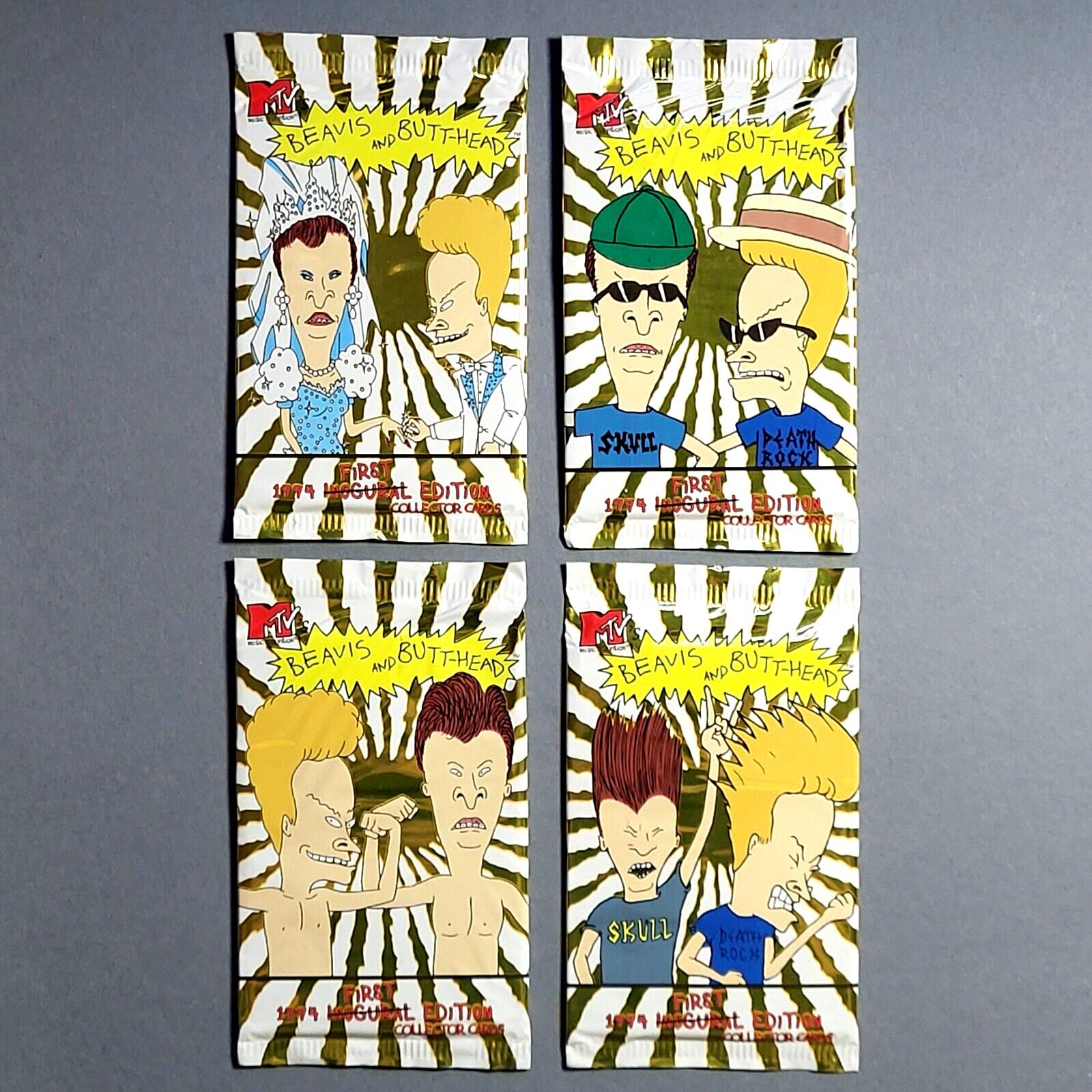 Set of (4) rare 1994 Topps MTV's Beavis and Butthead UK Ireland Factory Sealed