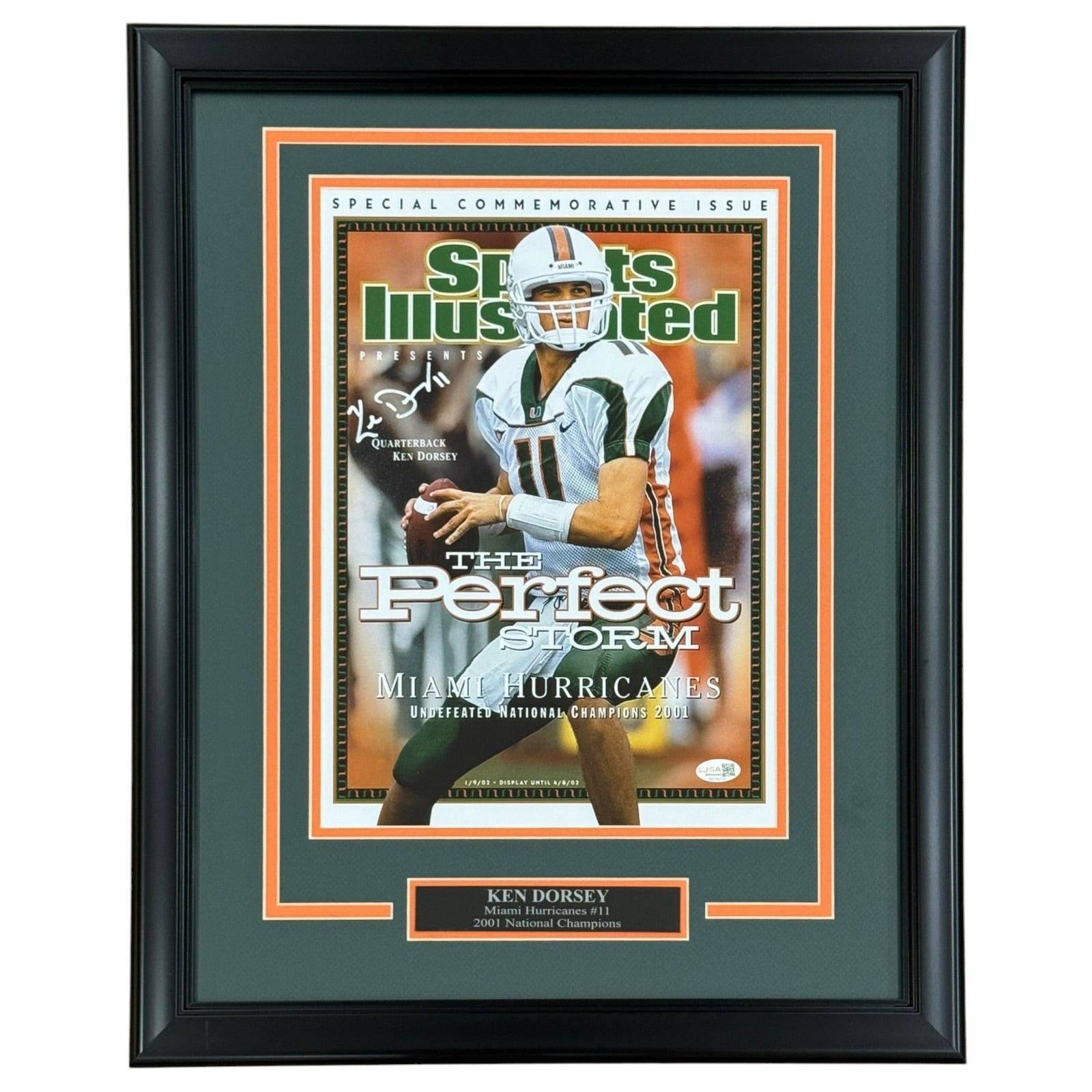 Ken Dorsey Autographed Miami Hurricanes (2001 National Champs) Deluxe Framed Com