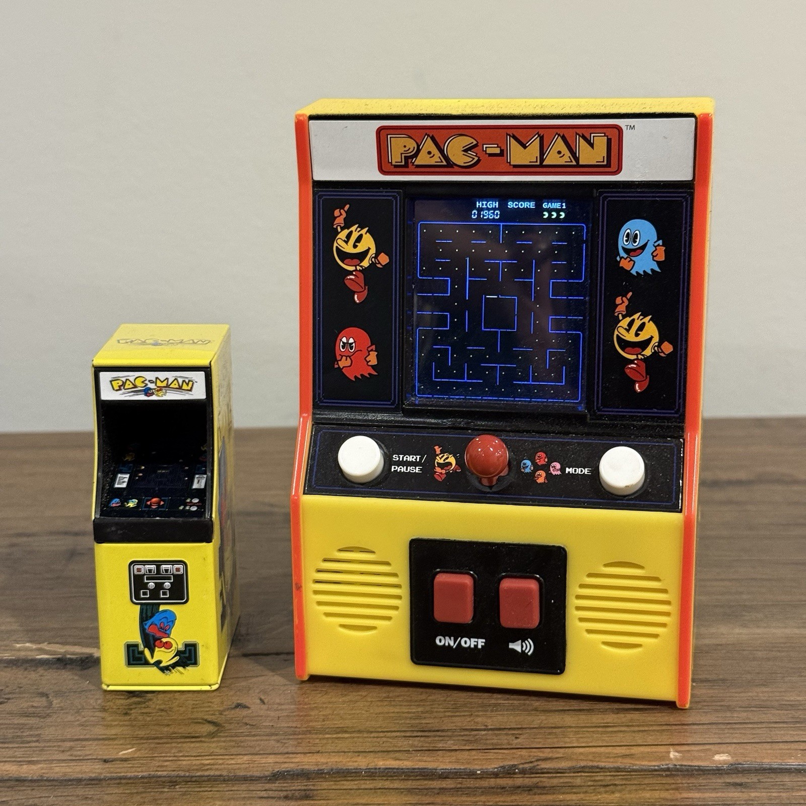 Pac-Man Mini Arcade Basic Fun 09530 Tested Working + Boston America Tin Lot