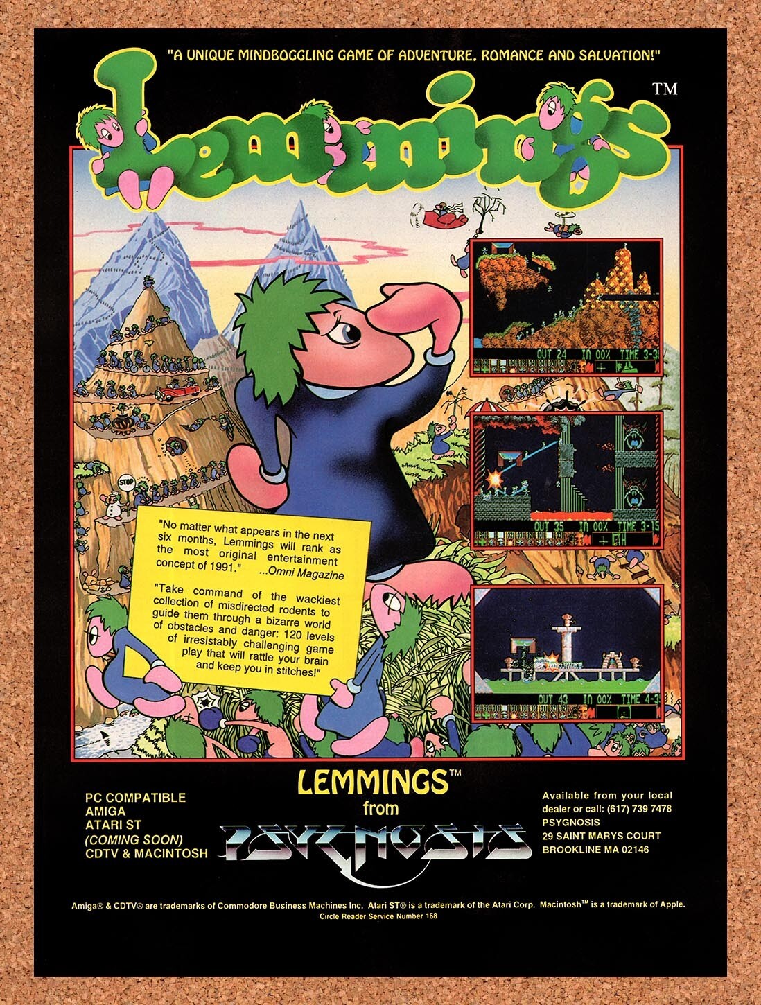 1990 Lemmings Atari ST Original Advertisement / Retro Wall Art v7
