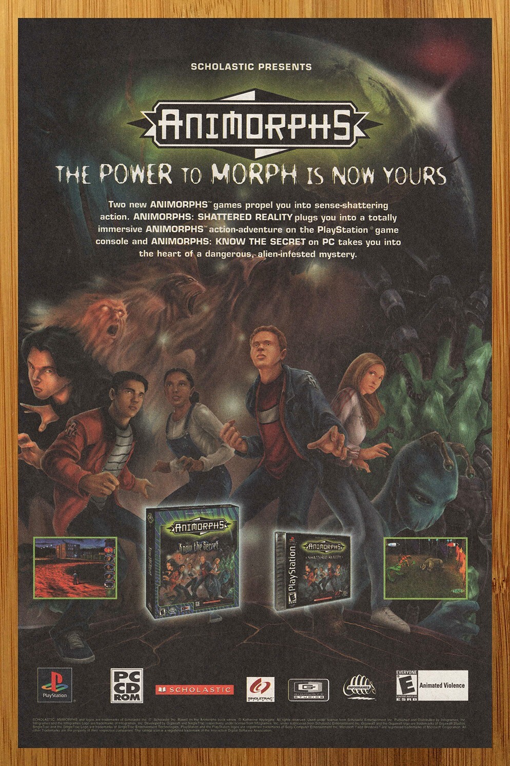 2000 Animorphs Know the Secret/Shattered Reality PS1 PC Print Ad/Poster Game Art