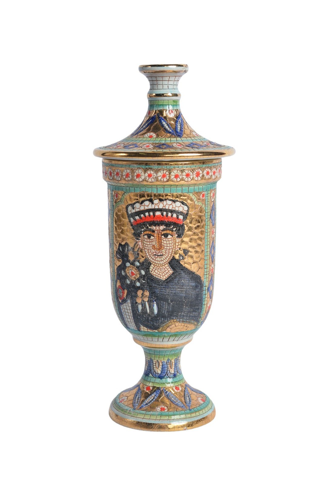 Vintage Byzantine Mosaic Verrocchio Gialletti Florence Deruta Ceramic Vase