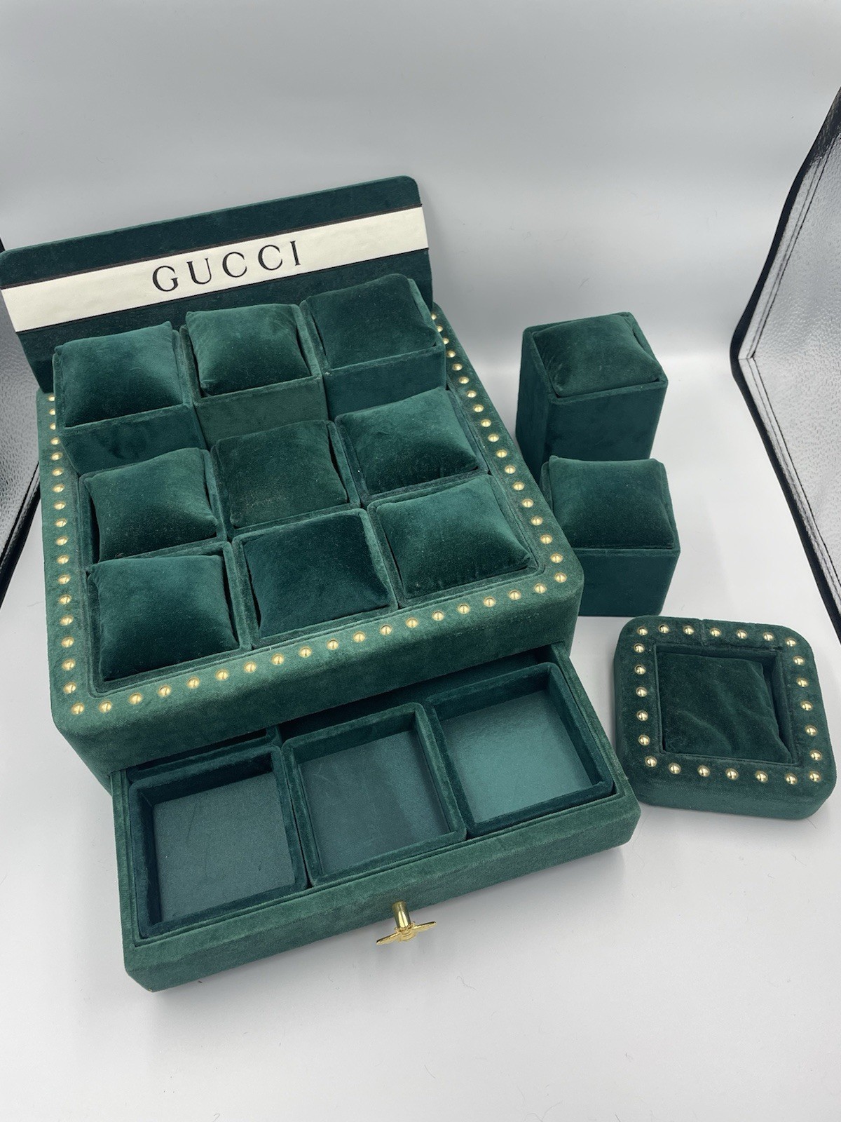 RARE Gucci Store Display w/Drawer + Brand Sign &  3 Side Pieces