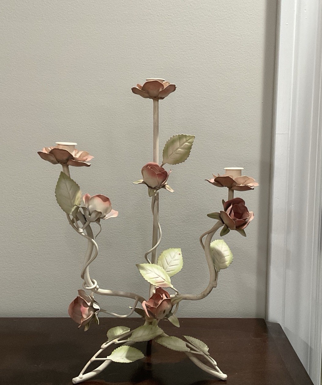 2 Vintage Mid-century Italian Style Floral Toleware Candelabra