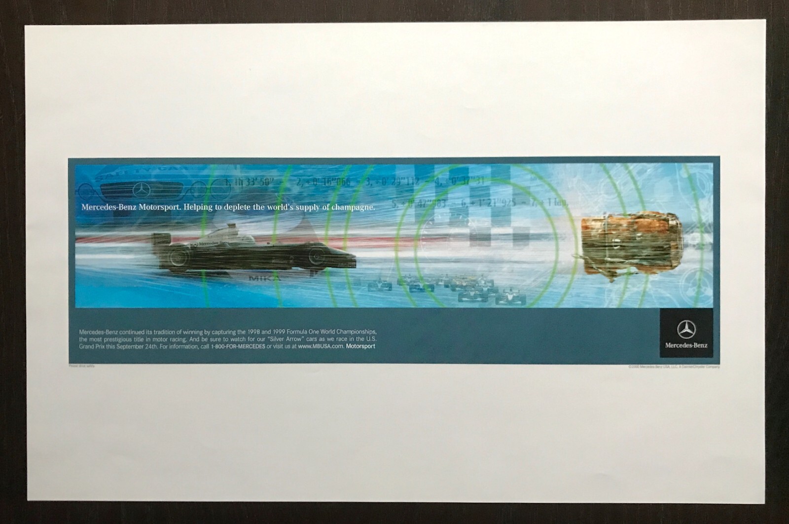 RARE McLaren Mercedes Vintage 1999 F1 World Champ Ad — Exclusive Ad Agency Print