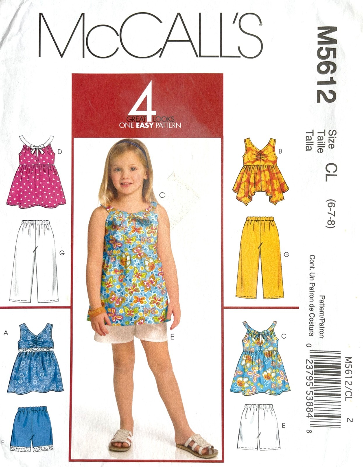 McCall's Children's Top,Shorts,Capri Pants  Pattern M5612 Size  6-8 UNCUT