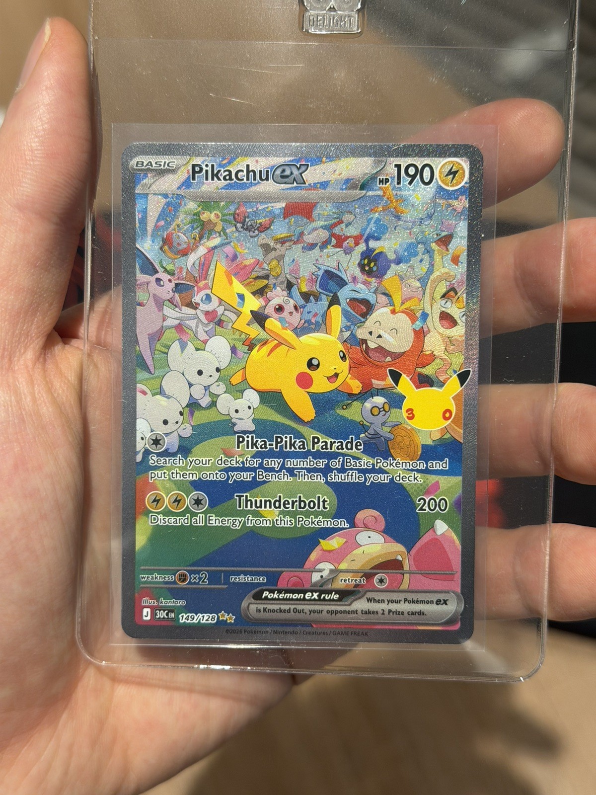 Pikachu ex 149/128 — 30th Anniversary Special Illustration Rare (SIR)- In Hand