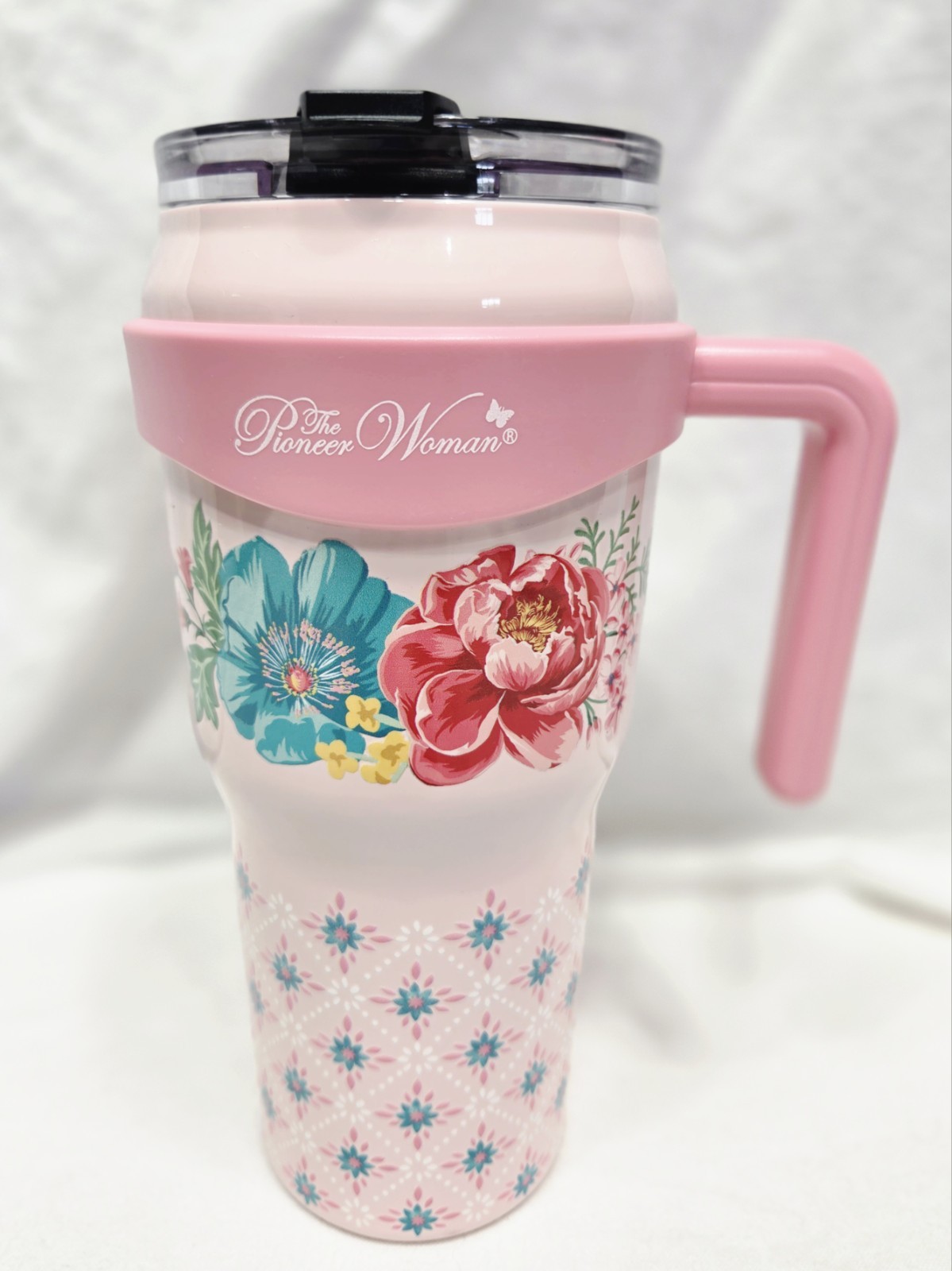 The Pioneer Woman Pink Floral Travel Mug Tumbler Stainless Steel New No Tags  M1