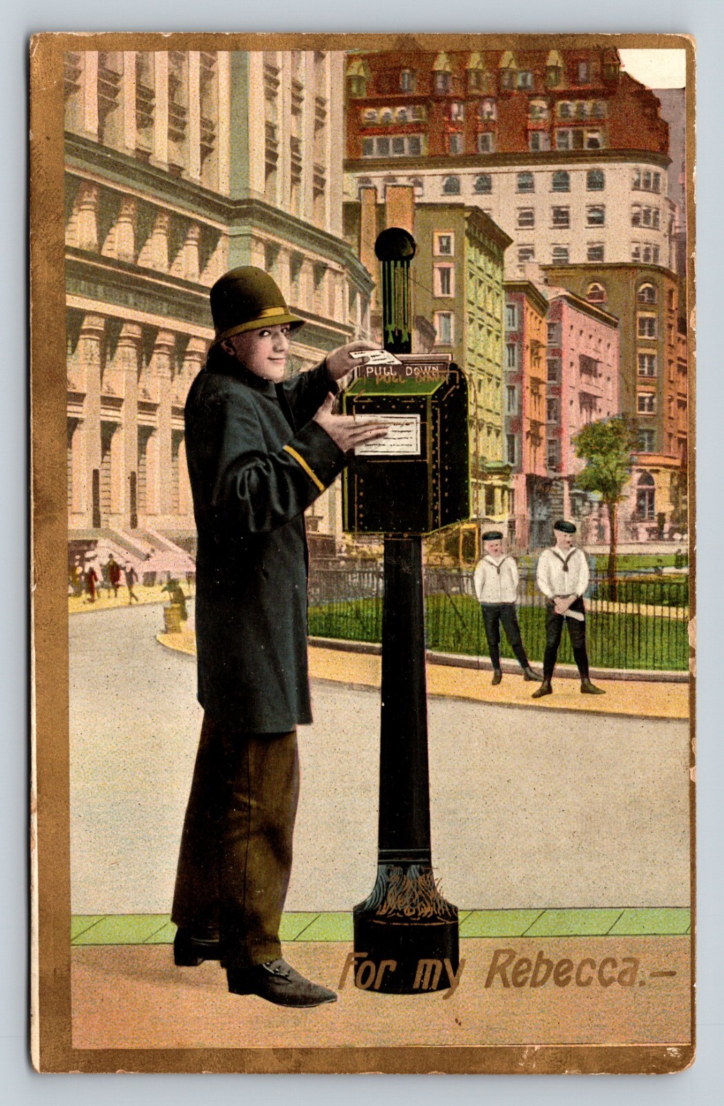 c1909 Man Sending Letter to His Rebecca ANTIQUE Postcard 1c