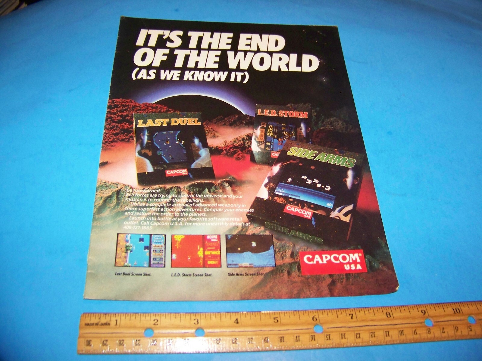 Video Game Ad  Vintage 1990  Last Duel / L.E.D. Storm / Sidearms   by Capcom USA