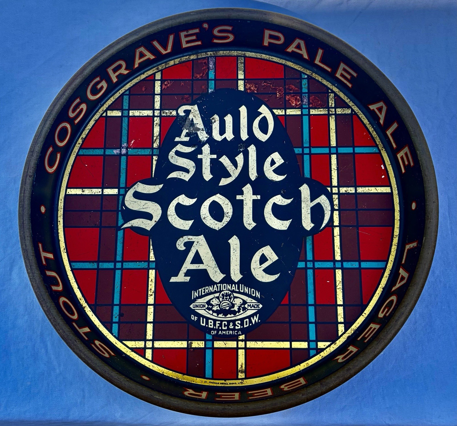 Vintage 1940s Cosgraves Pale Ale Lager Beer Auld Style Scotch Ale 13” Tray