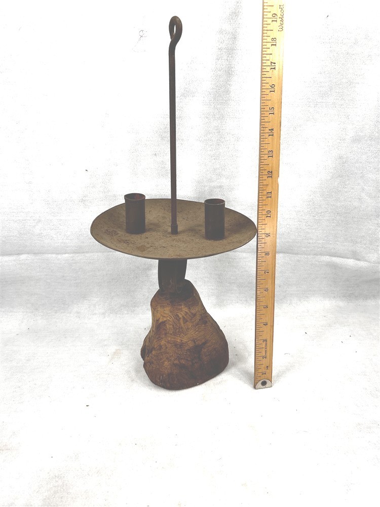 antique tin wood candle holder double primitive stand hang 
