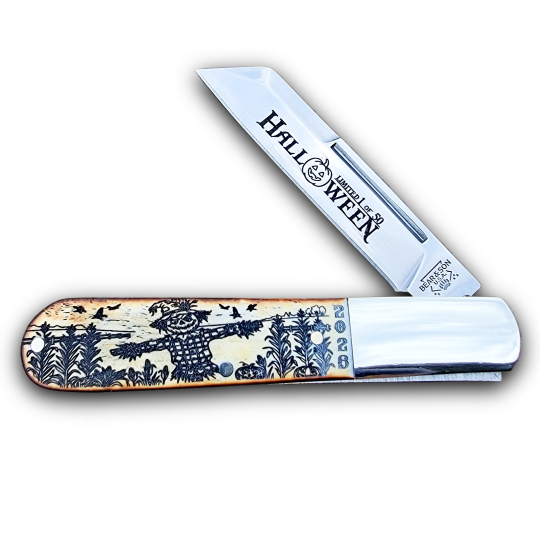 BEAR & SON CUTLERY USA HALLOWEEN 2026 TORACHED BONE LARGE BARLOW KNIFE 50 MADE