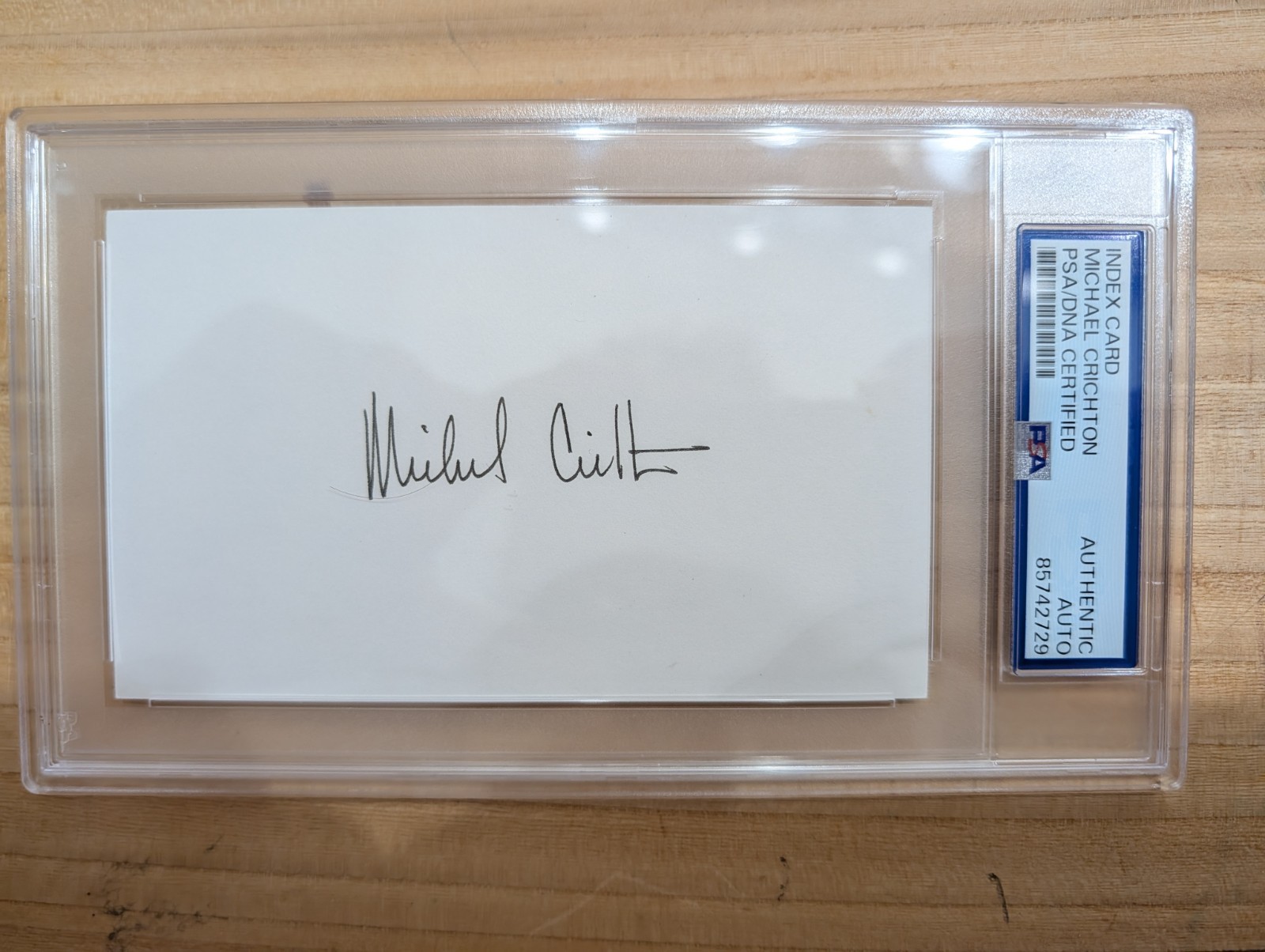 Michael Crichton Signed Autographed Index Card Writer Author PSA Slab Auto