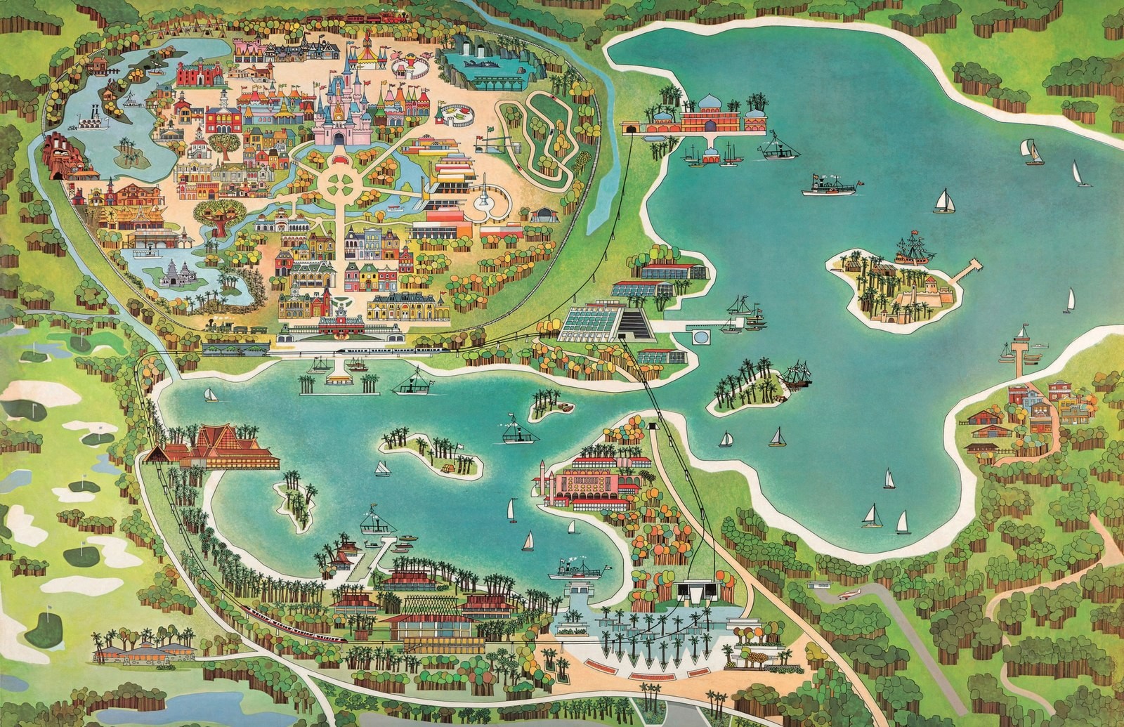 Walt Disney World 1972 Vintage Park Map Magic Kingdom Poster Print Wall Art