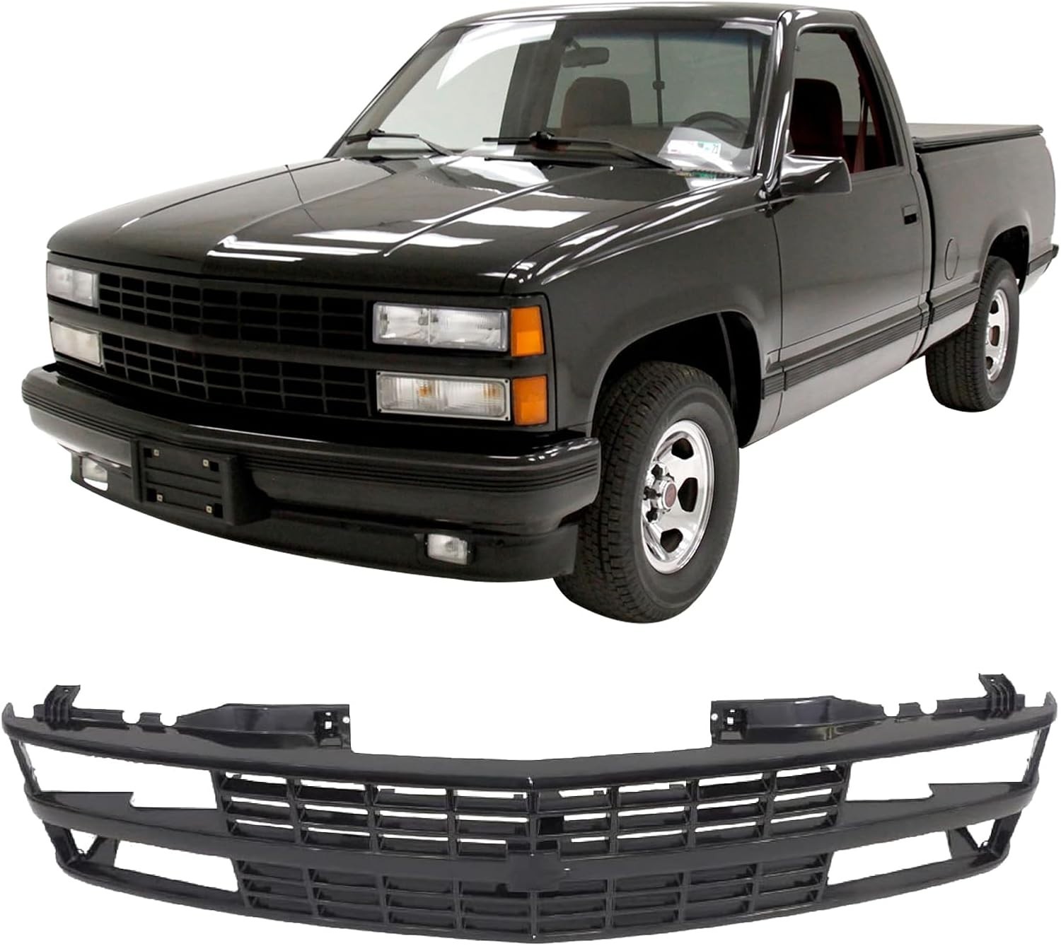 Front Grille Black Shell with Black Insert Grill Compatible with Chevrolet 1988-